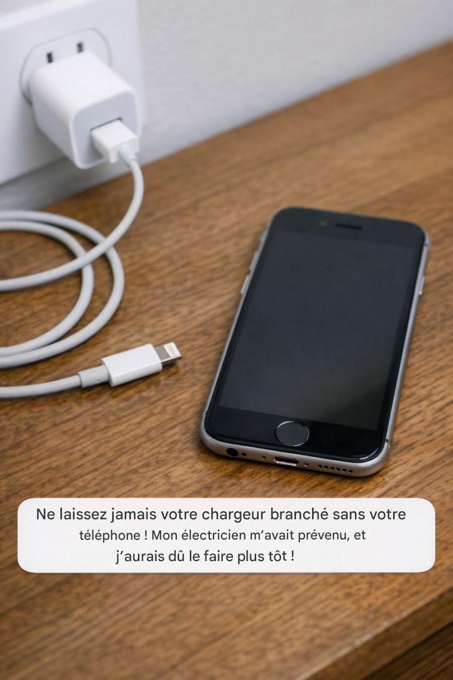 Ne laissez jamais votre chargeur branché sans votre téléphone ! Mon électricien m’avait prévenu, et j’aurais dû le faire plus tôt !