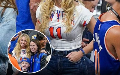Sydney Sweeney vole la vedette lors du match 5 des finales NBA avec Scooter Braun après une rencontre embarrassante avec Taylor Swift… tandis que Timothée Chalamet et d’autres stars encouragent les Knicks à San Antonio.