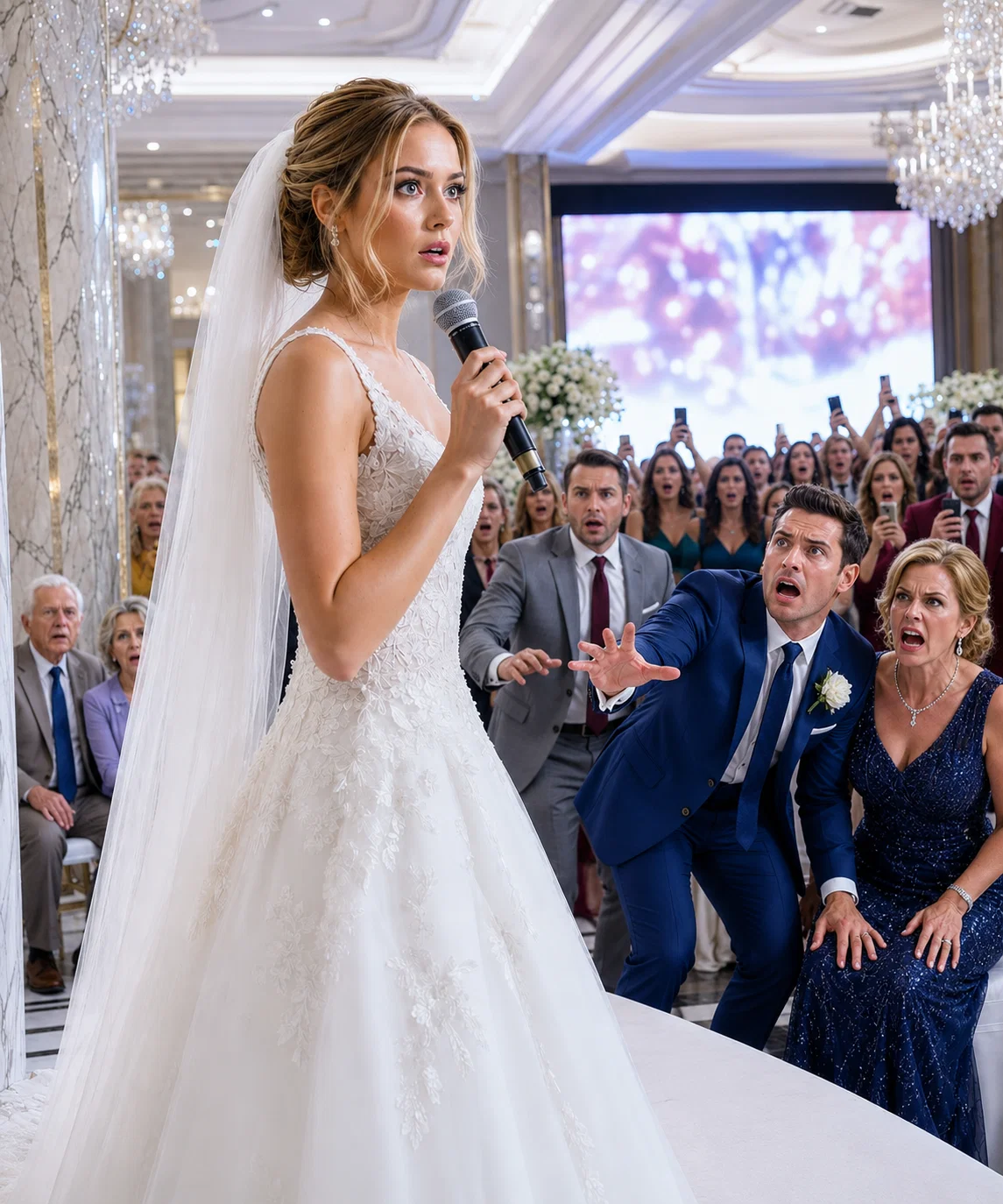 Un quart d’heure avant mon mariage, j’ai trouvé mes parents assis derrière un pilier sur deux chaises en plastique bon marché, tandis que la riche famille de mon fiancé occupait le premier rang comme des rois. Ma mère m’a murmuré : « Ne gâche pas ta journée, ma chérie. » Mais un froid glacial m’a envahie.