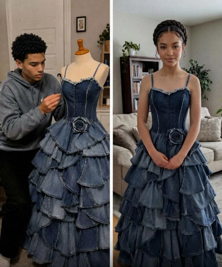 Ma belle-mère a refusé de payer ma robe de bal, alors mon frère en a confectionné une avec un vieux jean de notre défunte mère, mais quand je suis arrivée au bal, son plan pour m’humilier a pris une tournure qu’elle n’avait absolument pas vue venir.