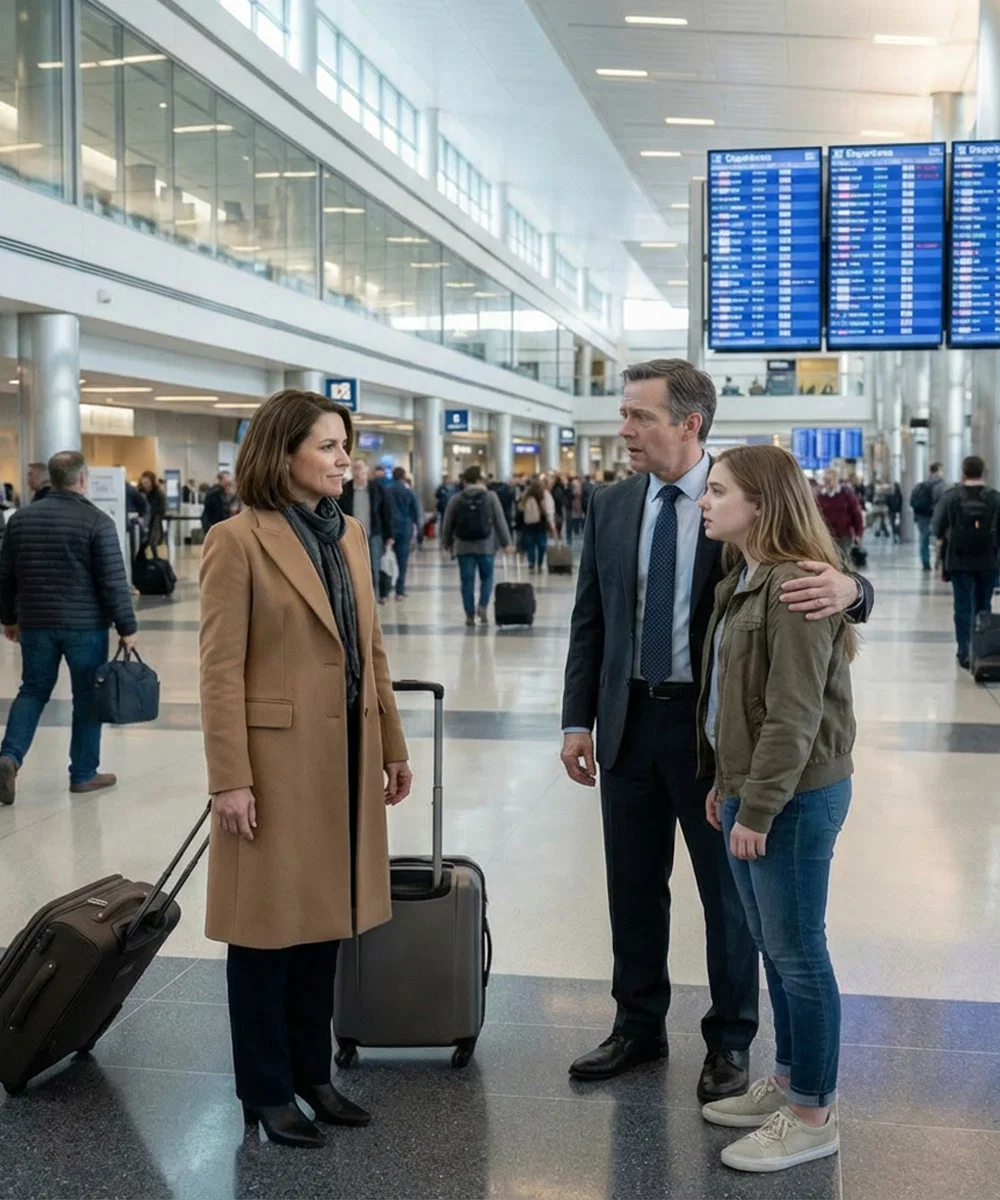 À l’aéroport, j’ai failli laisser tomber ma valise en voyant le bras de mon mari autour de la taille d’une jeune femme.